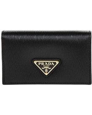 Prada Logo Lether Card Case - Black
