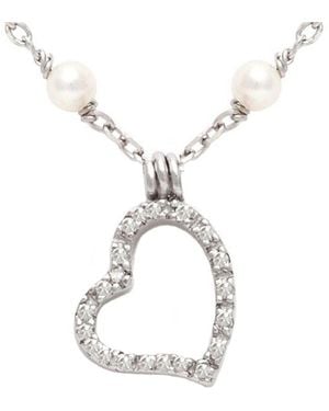 Jane Basch Silver 0.12 Ct. Tw. Diamond 2mm Pearl Heart Necklace - White