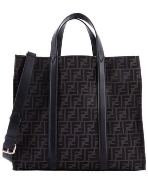 Fendi Zucca Jacquard Fabric & Leather Convertible Open Tote Large (Authentic Pre-Loved) - Black