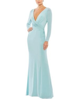 Mac Duggal Faux Wrap Long Sleeve Column Gown - Blue