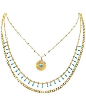 Liv Oliver 18k Plated 9.75 Ct. Tw. Turquoise Layer Necklace - Metallic