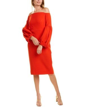 Lela Rose Off-The-Shoulder Wool-Blend Dress - Red