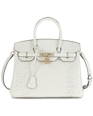 Tiffany & Fred Paris Croco Embossed Large Leather Satchel - White