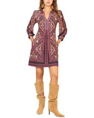 Hale Bob Beaded V-Neck Dress - Red