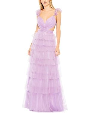 Mac Duggal Ruffle Tiered Tulle Cut Out Gown - Purple