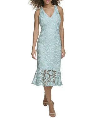 Siena Jewelry Heavy Floral Lace Midi Dress - Blue