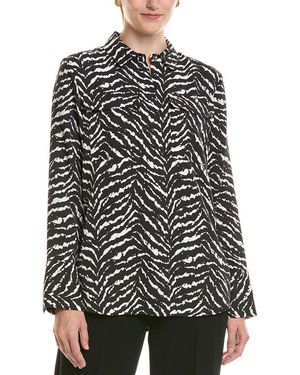 Halston Printed V-Neck Tie-Front Blouse - Black