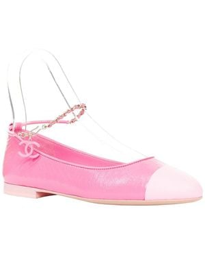 CHANEL Leather Ankle Chain Cc Charm Flat (Authentic Pre-Loved) - Pink
