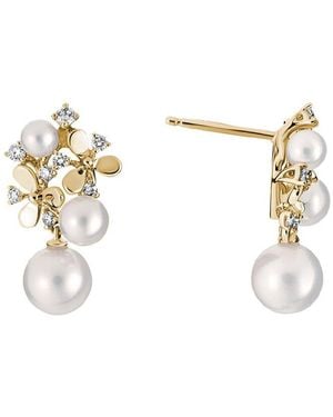 Pearls 14K Diamond 0.28 Ct. & Pearl Drop Earrings - Metallic