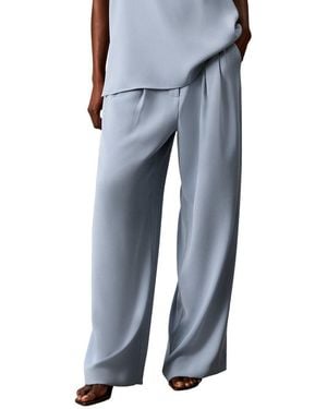 Calvin Klein High Rise Double Pleat Wide Leg Pant - Blue