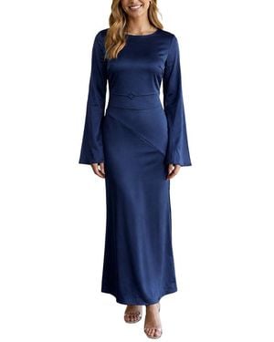 AMINA GLAM Long Sleeve Maxi Dress - Blue