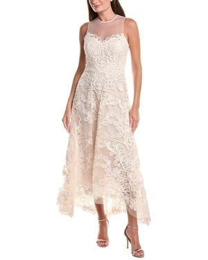 Teri Jon Macrame Tulle High-Low Dress - Natural