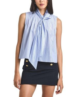 10 Crosby Derek Lam Aviana Lurex Stripe Voile Tie Neck Sleeveless Top - Blue