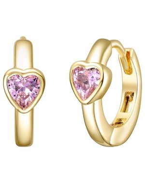 Rachel Glauber 14K Plated Cz Hoop Earrings - Pink