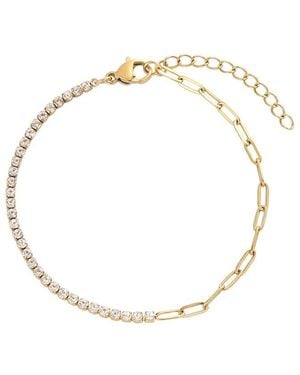 Adornia Tarnish Resistant 18K Plated Half Tennis And Paperclip Chain Bracelet - Metallic