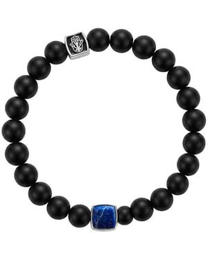 Karma and Luck Birthstone Plated Lapis Stretch Bracelet - Black