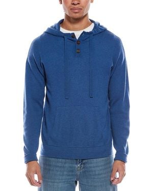 Brodie Cashmere Button Up Wool & Cashmere-Blend Hoodie - Blue