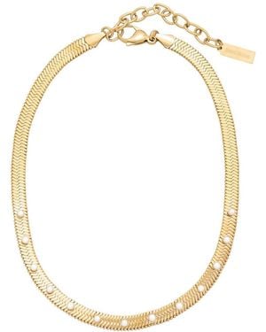 st. Moran 18K Plated Freshwater Pearl & 2Mm Pearl Herringbone Chain Necklace - Metallic