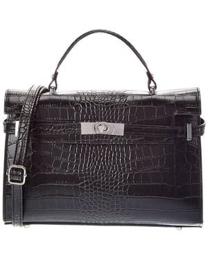Italian Leather Lea Leather Top Handle Bag - Black