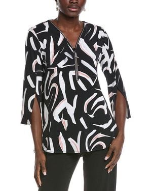 Joseph Ribkoff Abstract Front Zip Tunic Top - Black