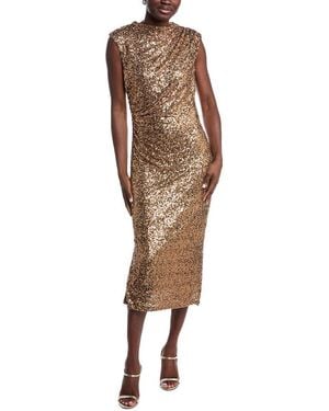 Anne Klein Draped Sequin Midi Dress - Brown