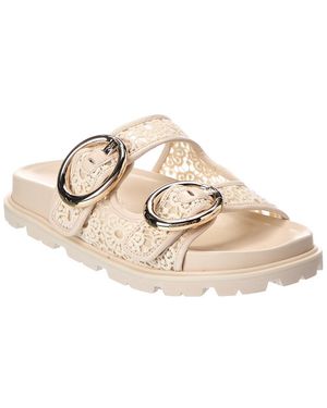 Stuart Weitzman Benni Crochet & Leather Sport Slide - Natural
