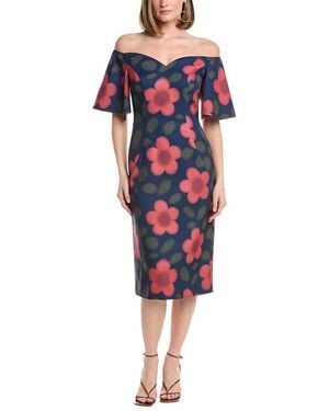 Rene Ruiz Off-The-Shoulder Puff Sleeve Midi Dress - Red
