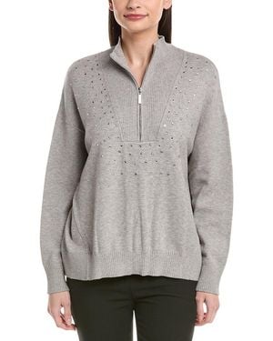 Joseph Ribkoff 1/2-Zip Embellished Pullover - Grey