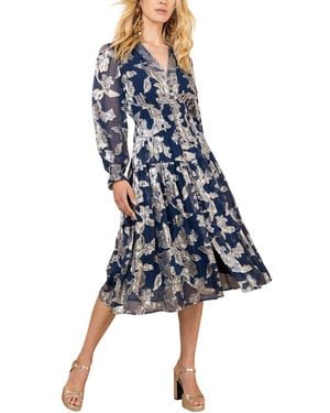Hale Bob Long Sleeve Raquel Silk-Blend Midi Dress - Blue