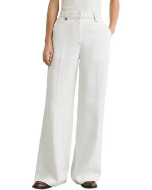 Reiss Petite Kaia Lyocell Topstitched Wide Leg Trouser - White