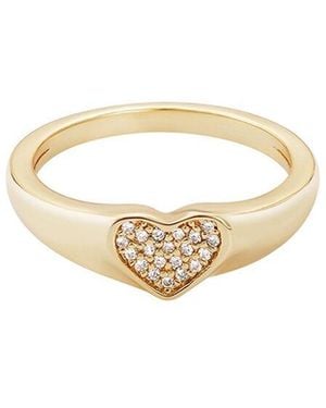 Adornia 14K Plated Cz Pave Heart Signet Pinky Ring - White