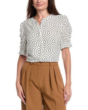 Tahari Mandarin Collar Button-Down Blouse - Gray