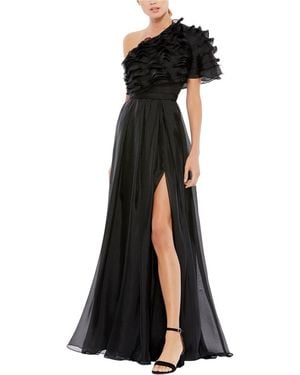 Mac Duggal Appliqued One Shoulder Flowy Gown - Black
