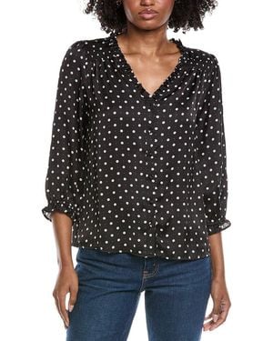 Cece V-Neck Button Front Blouse - Black
