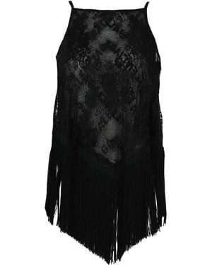 Balenciaga Lace Scarf Fringe Tank Top - Black