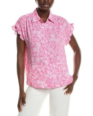 Jones New York Y-Neck Button Front Shirt - Pink