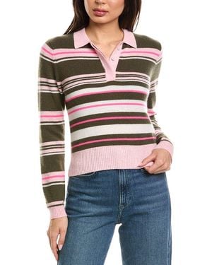 Brodie Cashmere Slim Fit Stripey Polo Cashmere Jumper - Red