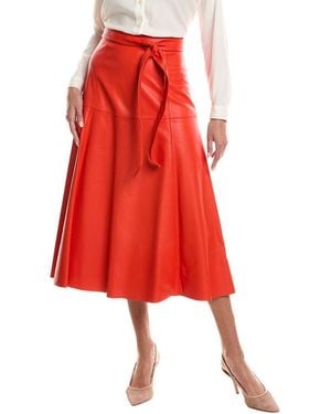 Oscar de la Renta Silk-Lined A-Line Leather Skirt - Red