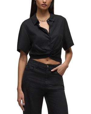 Hudson Jeans Knotted Button Down Linen-Blend Shirt - Black