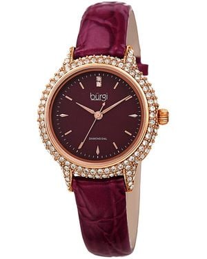 Burgi Burgi Genuine Patent Leather Diamond Watch - Red