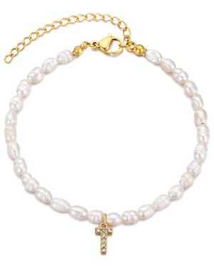 Adornia 14K Plated 4Mm Pearl Pave Letter Bracelet - Metallic