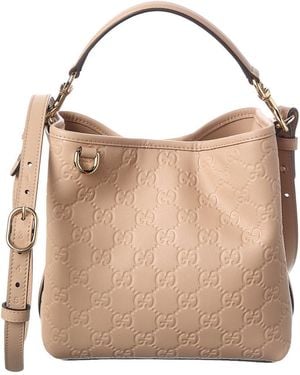 Gucci Gg Emblem Small Leather Bucket Bag - Brown