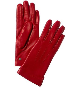 Bruno Magli Logo Cuff Cashmere-Lined Leather Gloves - Red