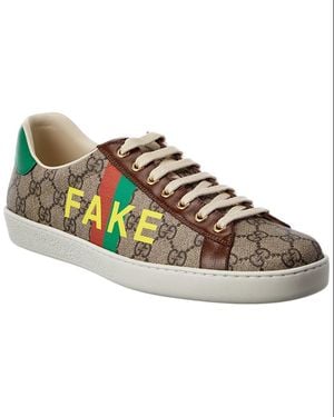 Gucci Ace Fake/Not Leather-Trim Trainer - Brown