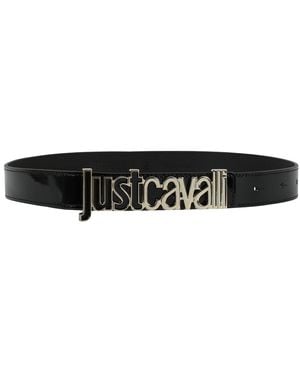 Just Cavalli Plaque Leather Belt - Black