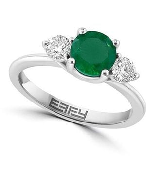 Effy Fine Jewelry 14K 1.39 Ct. Tw. Diamond & Emerald Ring - Green