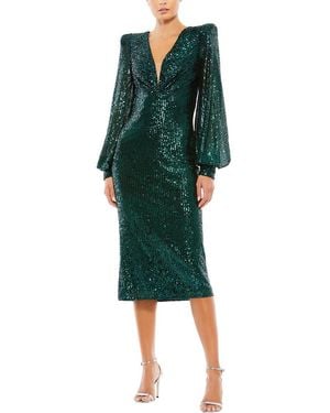 Mac Duggal Sequined Structure Bishop Sleeve Column Dress - Green