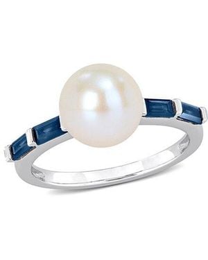 Rina Limor 10k 0.72 Ct. Tw. Sapphire & 8-8.5mmmm Pearl Ring - Blue