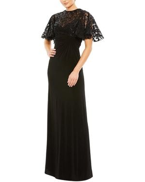 Mac Duggal Embellished Butterfly Sleeve Gown - Black