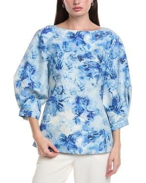 Lafayette 148 New York Balloon Sleeve Silk-Blend Blouse - Blue